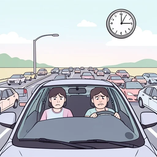 もう少し早く出発していれば渋滞に巻き込まれなかったのに - Illustrated Dictionary