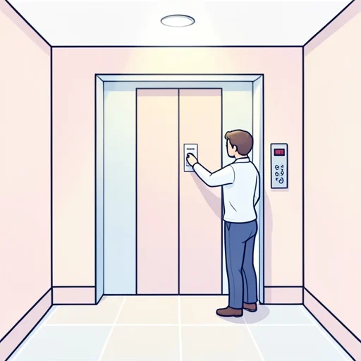 エレベーターで五階まで上がります。 - Bildwörterbuch