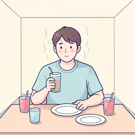 蒸し暑さで食欲がなくなって冷たいものばかり飲んでる - Bildwörterbuch