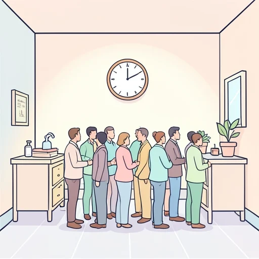 長い列に並んで一時間待った - Bildwörterbuch