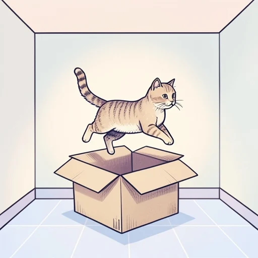 猫が突然箱から飛び出した - Bildwörterbuch