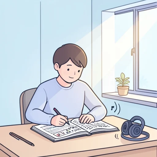 日本語を勉強しながら音楽を聞きます。 - 그림 사전