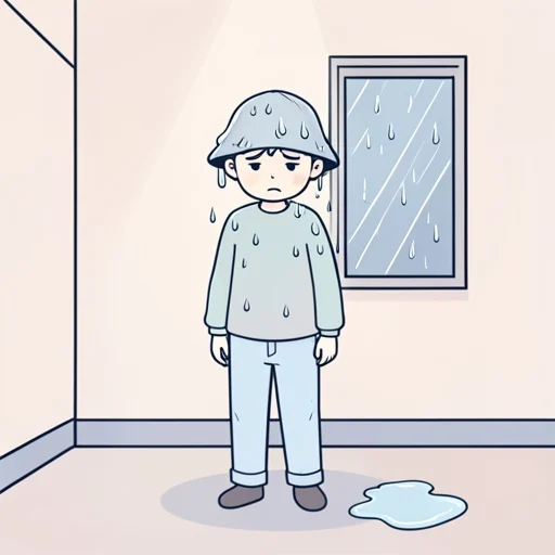 濡れた帽子を被っちゃった - Bildwörterbuch