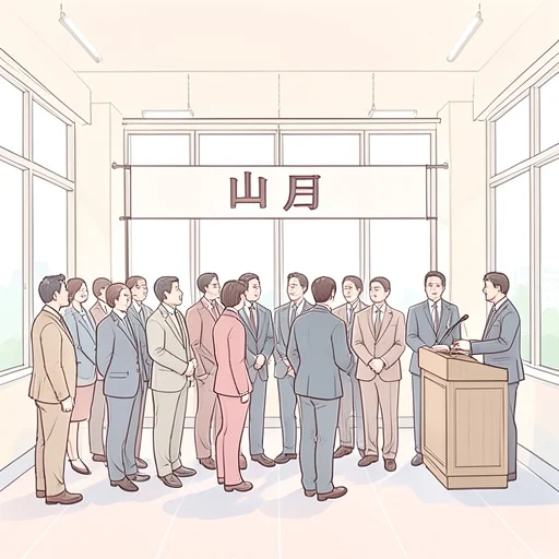 入社式は毎年四月に行われる - Bildwörterbuch