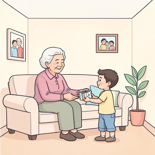 おばあちゃんは孫の顔を見るのが生きがいだ - Bildwörterbuch