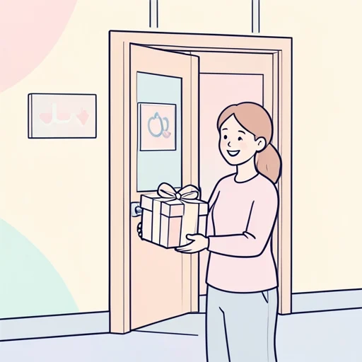 お見舞いの品を持ってお医者さんに行った - Bildwörterbuch
