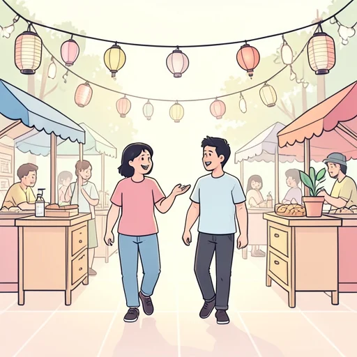 来月の祭りに友達を連れてきたい - Bildwörterbuch
