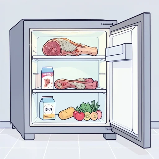 冷蔵庫に肉を入れっぱなしにしてたら腐っちゃった - Bildwörterbuch