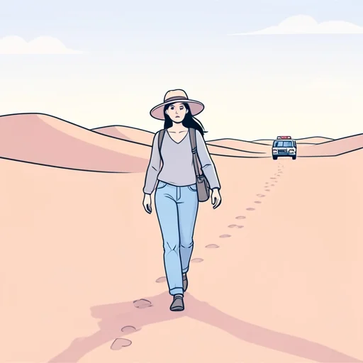 砂漠で遭難した彼女はたった一人で3日間歩き続けて救助された - Bildwörterbuch