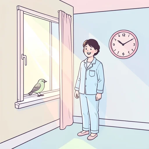最近は前より早く起きられるようになって少し気分がいい - Illustrated Dictionary