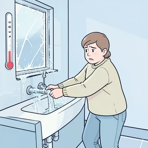 寒い朝に水道管が凍って水が出ないってよくある話だよね - Bildwörterbuch