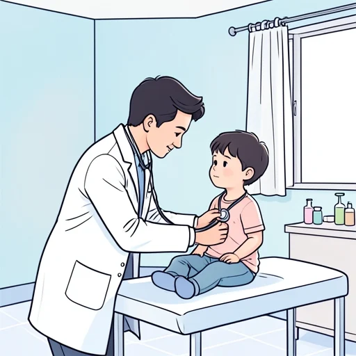 先生が優しく子供を診てくれた - Bildwörterbuch