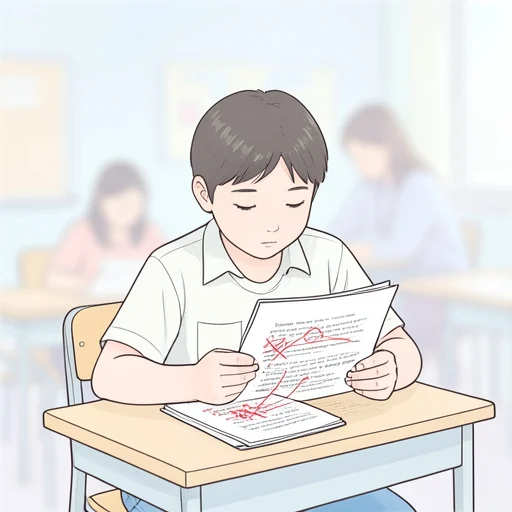 先生に直してもらった文章をもう一度読み直した - イラスト辞典