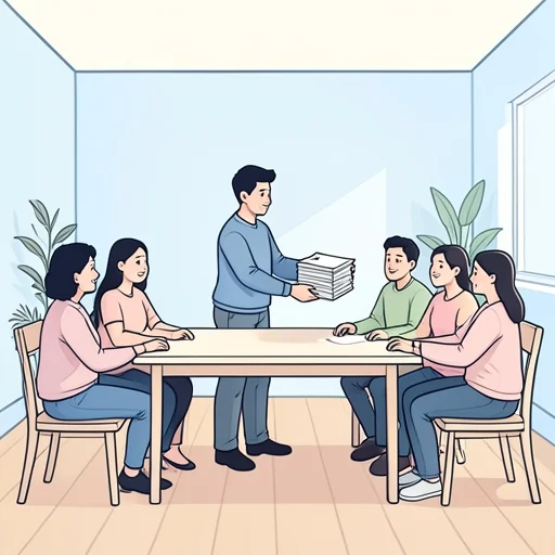 資料を皆に回した - Bildwörterbuch