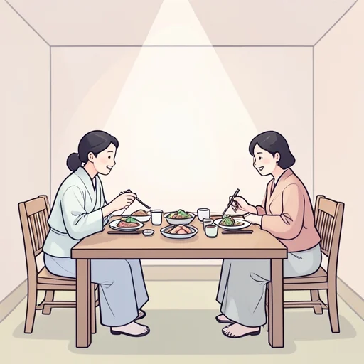 それから一緒にご飯を食べました。 - 그림 사전