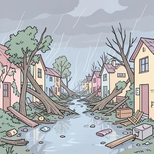 台風で街が荒廃した - Bildwörterbuch