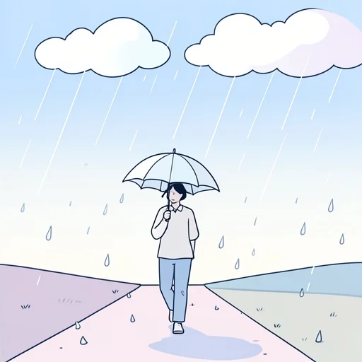 途中で雨が降りました。 - Dictionnaire illustré