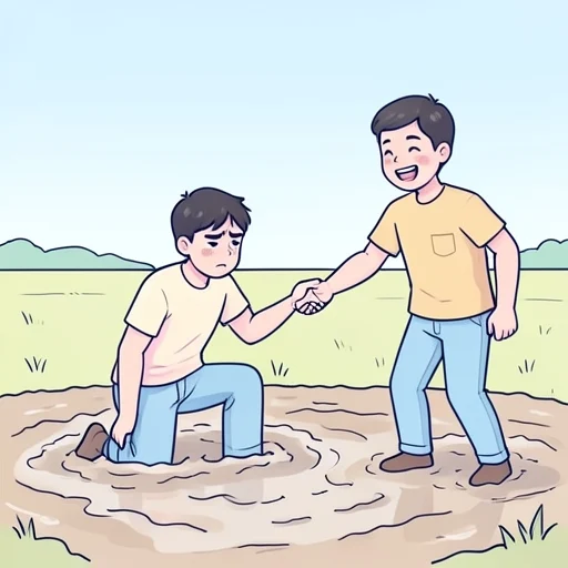 友達が助けてくれて本当に助かった - Bildwörterbuch