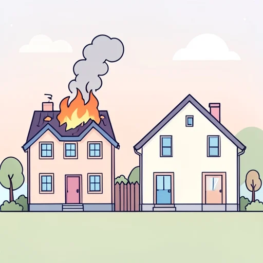 隣の家で火事があった - Bildwörterbuch