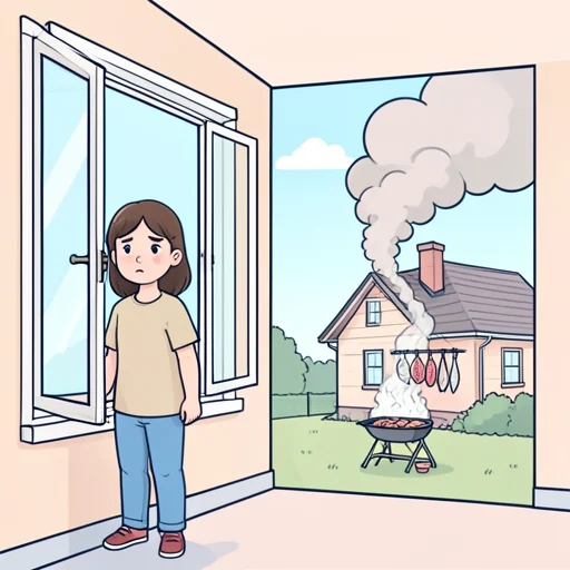 隣の家の煙がひどい、燻製でもしてるのか - Bildwörterbuch