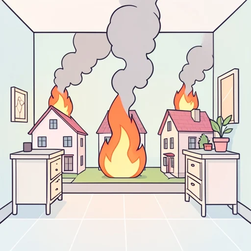 隣の3軒先が火事だった - Bildwörterbuch