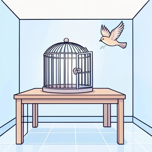 鳥かごのドアを開けて鳥を放した - Bildwörterbuch