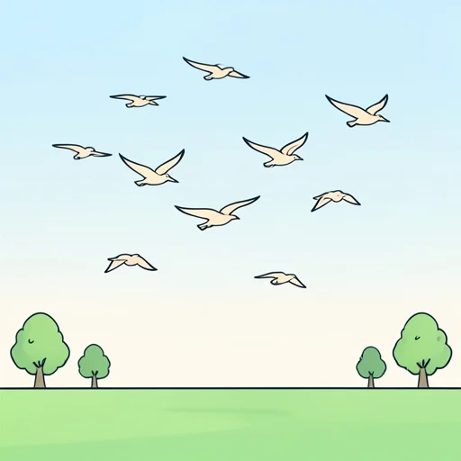 鳥の群れが空を飛んでる - Bildwörterbuch