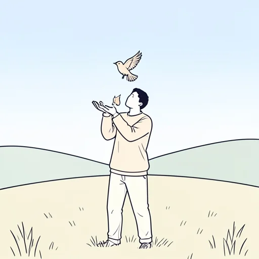 鳥を放してやった - Bildwörterbuch