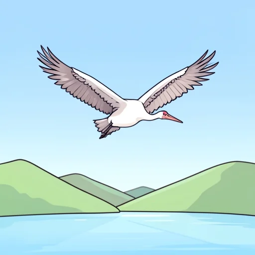 鶴が翼を広げて空に舞い上がった - Bildwörterbuch