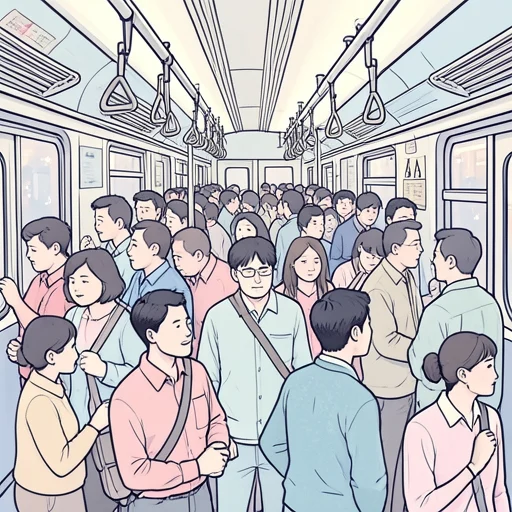 通勤ラッシュの時間帯は電車が本当に混雑して身動き取れない - Bildwörterbuch