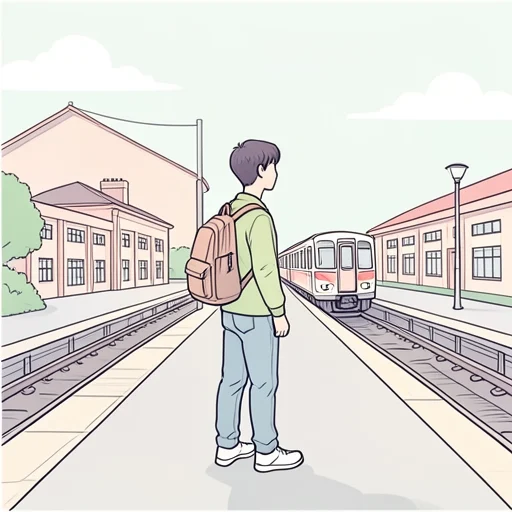 私は電車で学校に行きます。 - 그림 사전