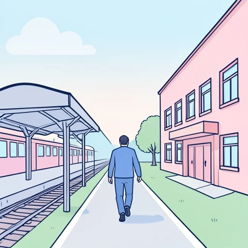私は駅から学校まで歩きます。 - Dizionario illustrato