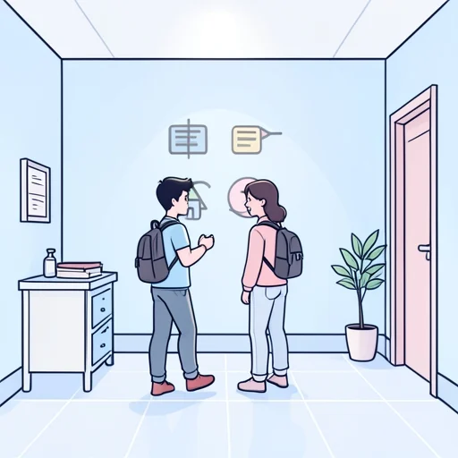 私は学校で友達に会います。 - Dictionnaire illustré