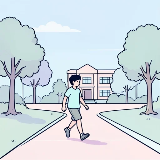 私はいつも歩いて学校へ行きます。 - Kamus bergambar