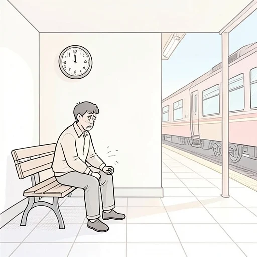 約束の時間に遅れて、申し訳なさでいっぱいだった - Bildwörterbuch