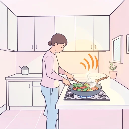 野菜を炒める音がキッチンから聞こえてくる - Bildwörterbuch