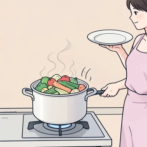 野菜を茹でて、温かいうちに食べないとまずい - Bildwörterbuch