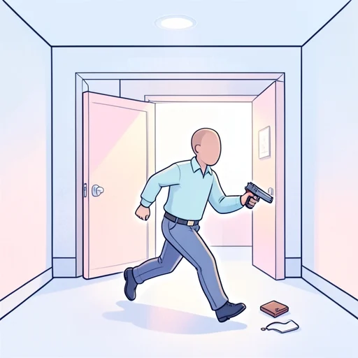 容疑者は銃を持って逃走した - Bildwörterbuch