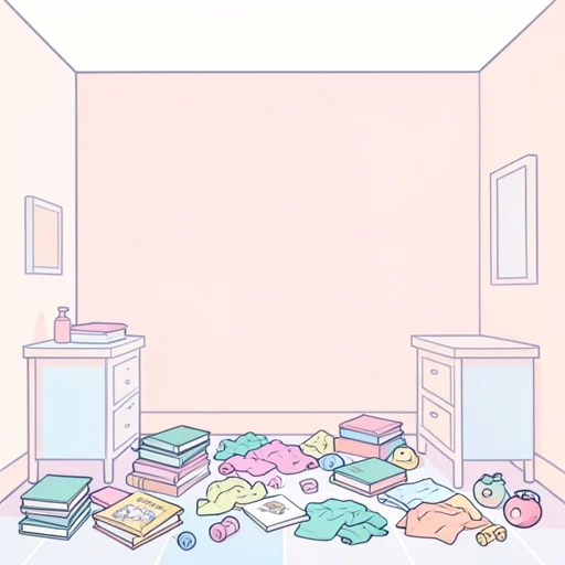 床に物を散らかしちゃって - Bildwörterbuch