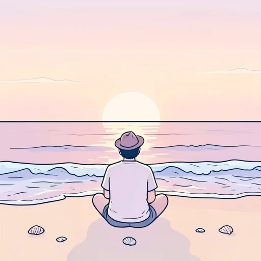 夕暮れの海辺の光景は忘れられない - Bildwörterbuch